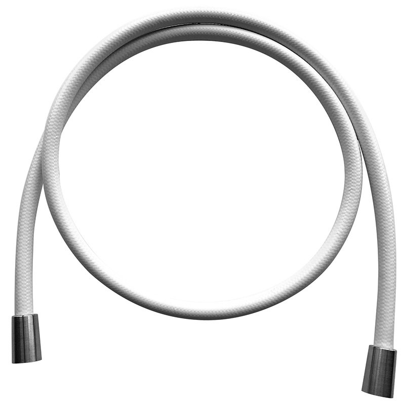 Braided flexible hose in stainless steel covered with white matt rubber film