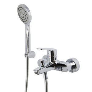 Exposed bath mixer with shower set