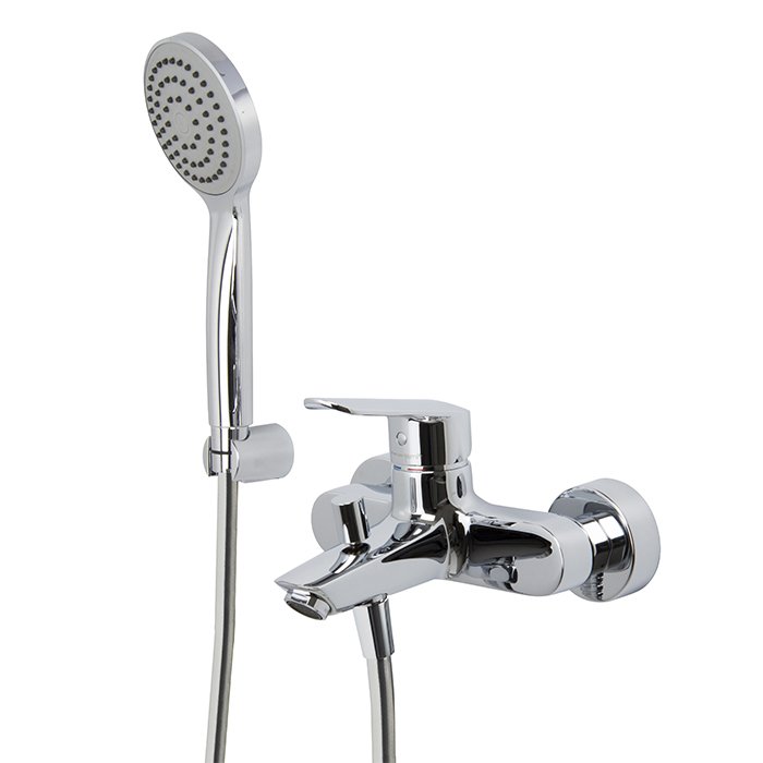 Exposed bath mixer with shower set