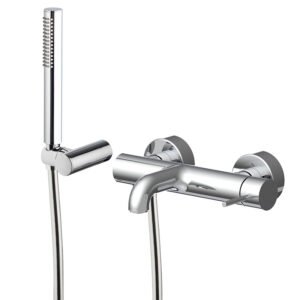 Exposed bath mixer with shower set