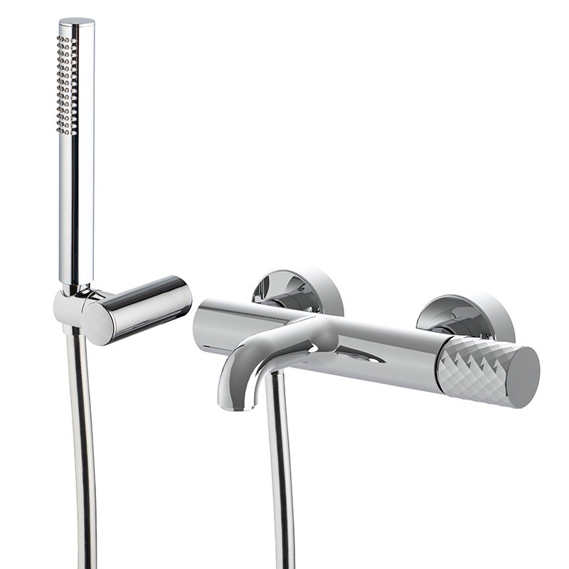 Exposed bath mixer with shower set