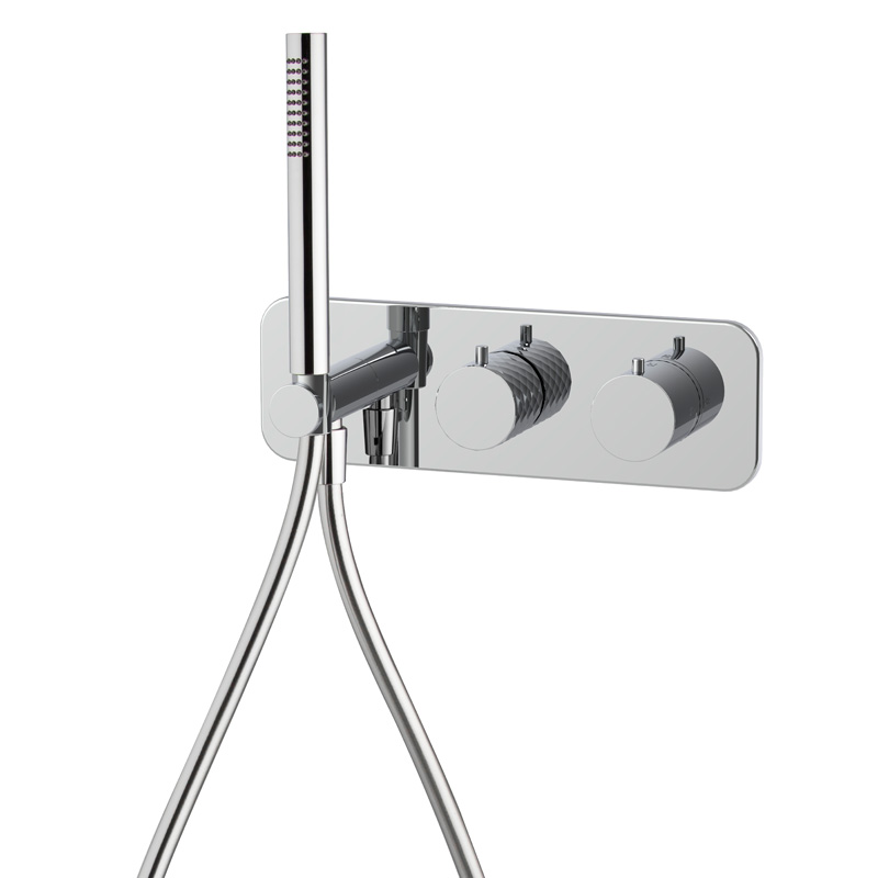 Thermostatic bath and shower mixer for concealed installation 2 outlets with shower set Spillo Tech
