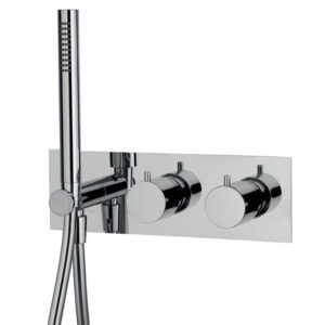 Thermostatic bath and shower mixer for concealed installation 2 outlets with shower set