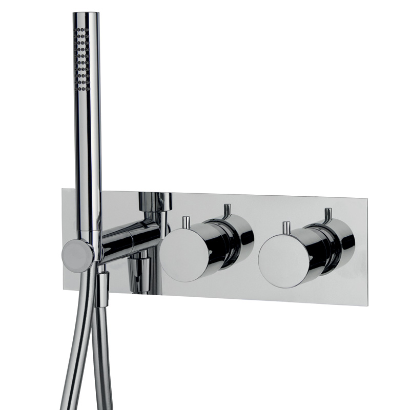 Thermostatic bath and shower mixer for concealed installation 2 outlets with shower set