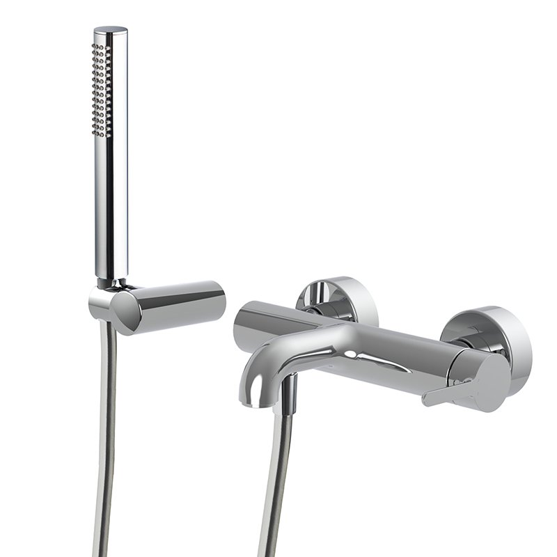 Exposed bath mixer with shower set