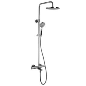 Exposed mechanical bath mixer with shower column, showerhead and shower set