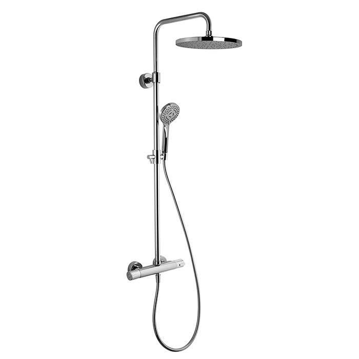 Exposed mechanical shower mixer with shower column, showerhead and shower set