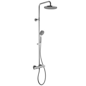 Exposed mechanical shower mixer with shower column, showerhead and shower set