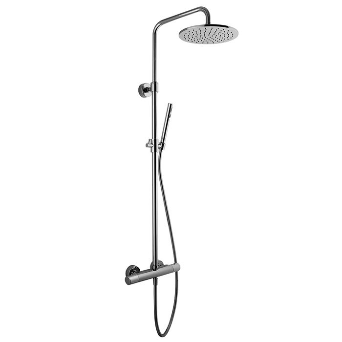 Exposed mechanical shower mixer with shower column, showerhead and shower set