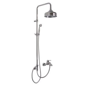 Exposed mechanical bath mixer with shower column, showerhead and shower set