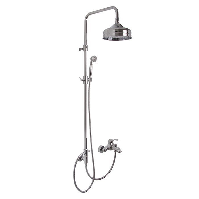 Exposed mechanical bath mixer with shower column, showerhead and shower set