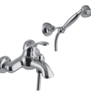 Exposed bath mixer with shower set