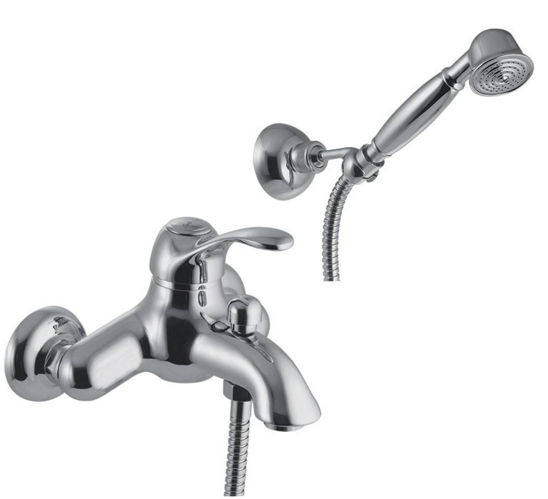 Exposed bath mixer with shower set