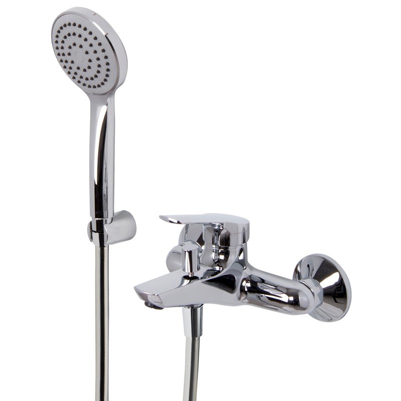 Exposed bath mixer with shower set