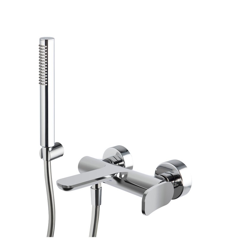Exposed bath mixer with shower set