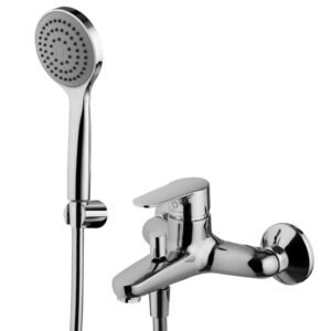 Exposed bath mixer with shower set