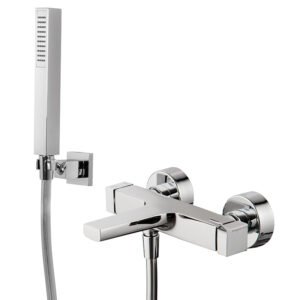 Exposed bath mixer with shower set