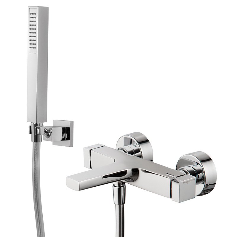 Exposed bath mixer with shower set