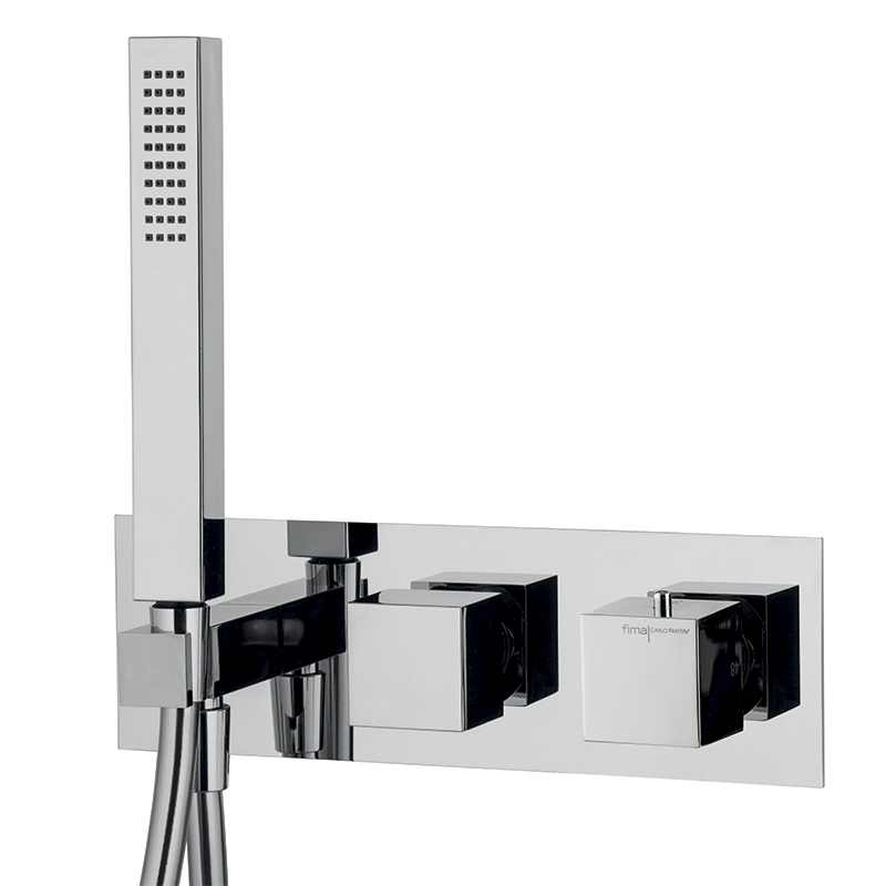 Thermostatic bath and shower mixer for concealed installation 2 outlets with shower set