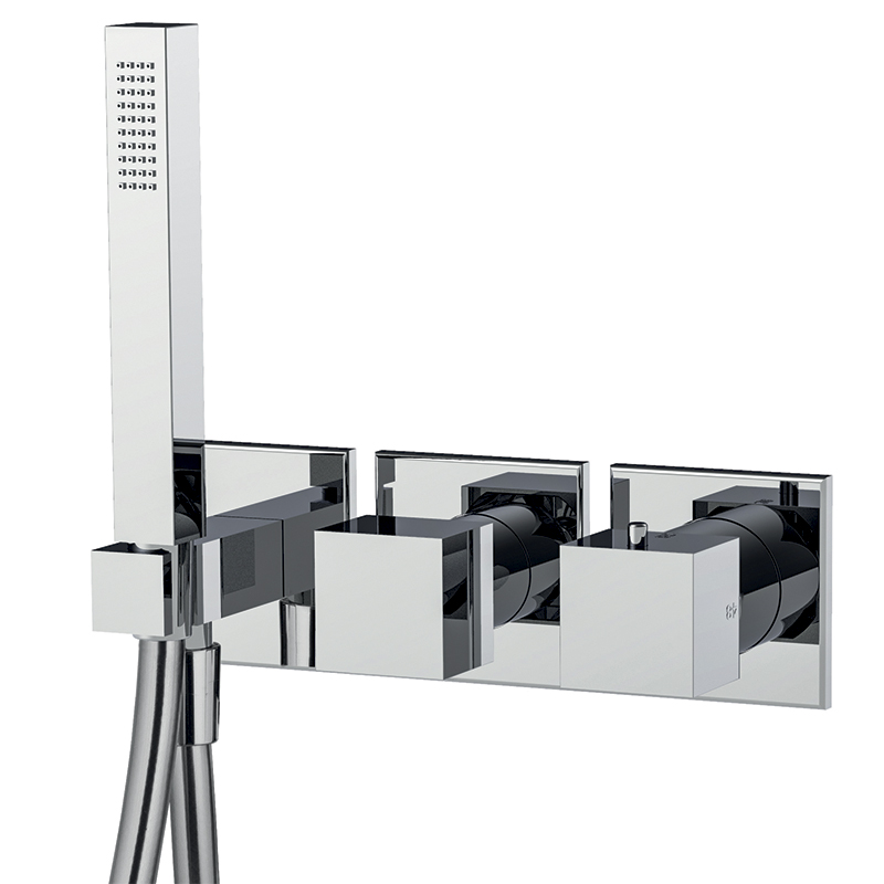 Thermostatic bath and shower mixer for concealed installation 2 outlets with shower set