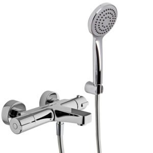 Exposed thermostatic bath mixer with shower set
