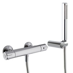 Exposed thermostatic shower mixer with shower set