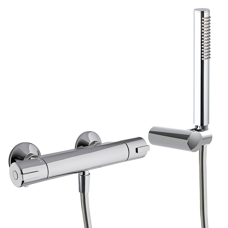 Exposed thermostatic shower mixer with shower set