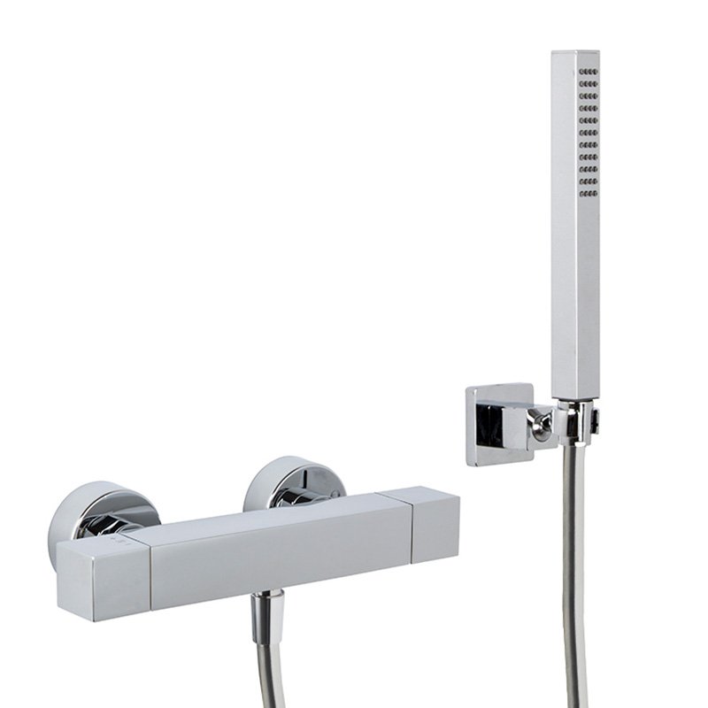 Exposed thermostatic shower mixer with shower set WITH METAL HANDLES