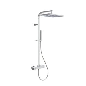 Exposed thermostatic shower mixer with shower column, showerhead and shower set