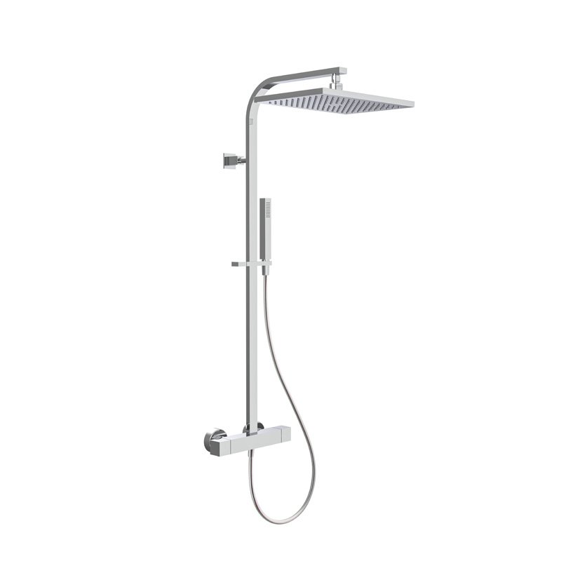 Exposed thermostatic shower mixer with shower column, showerhead and shower set