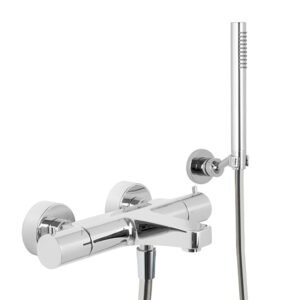 Exposed thermostatic bath mixer with shower set WITH METAL HANDLES
