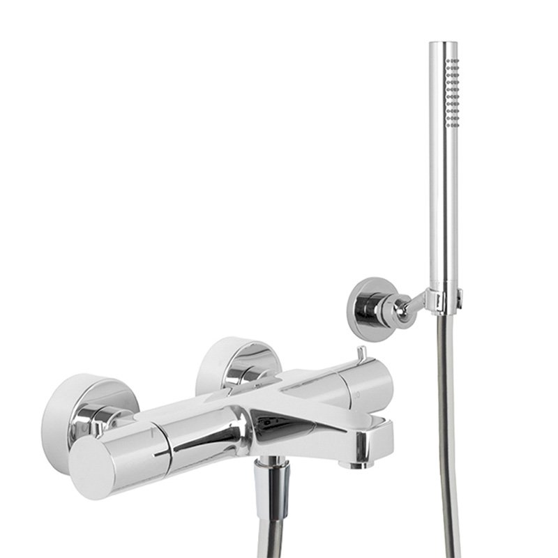 Exposed thermostatic bath mixer with shower set WITH METAL HANDLES