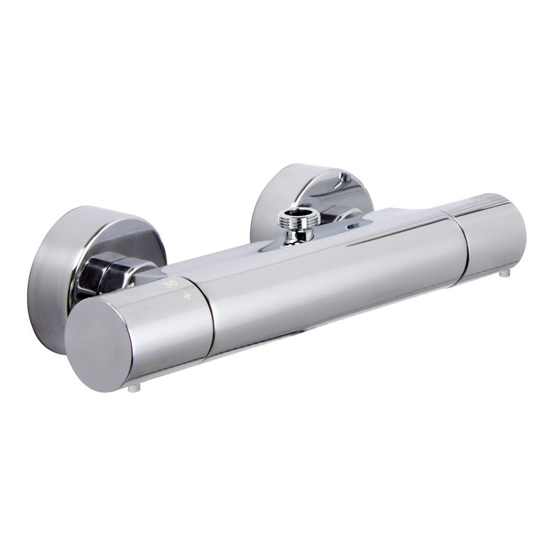 Exposed thermostatic shower mixer without shower set WITH METAL HANDLES with upper outlet