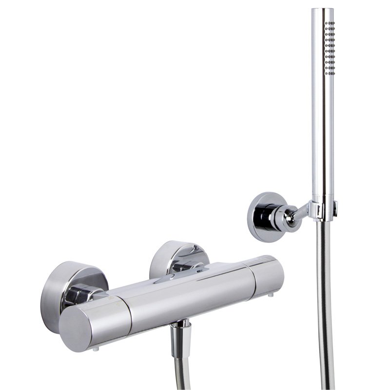 Exposed thermostatic shower mixer with shower set WITH METAL HANDLES