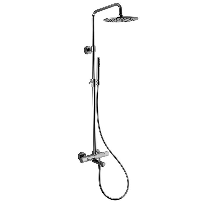 Exposed thermostatic bath mixer with shower column, showerhead and shower set