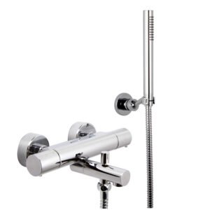 Exposed thermostatic bath mixer with shower set WITH METAL HANDLES