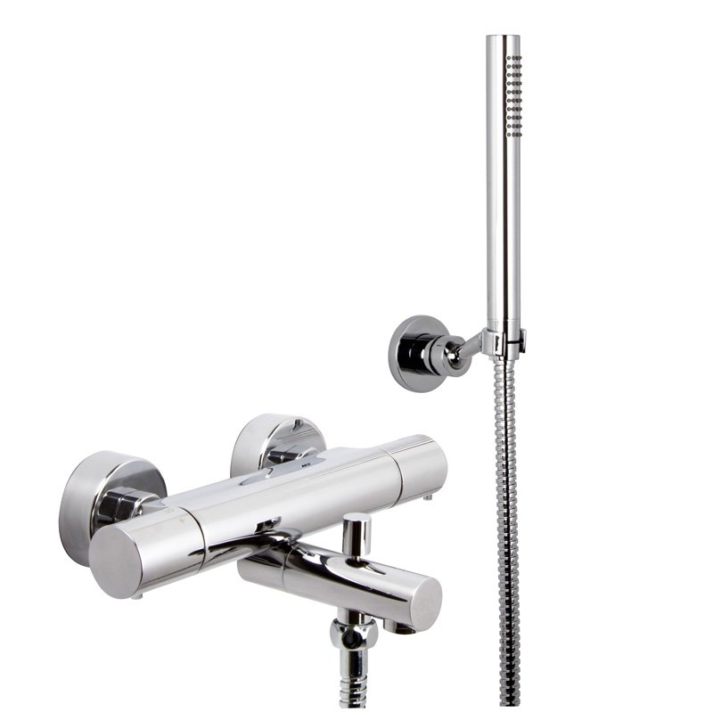 Exposed thermostatic bath mixer with shower set WITH METAL HANDLES