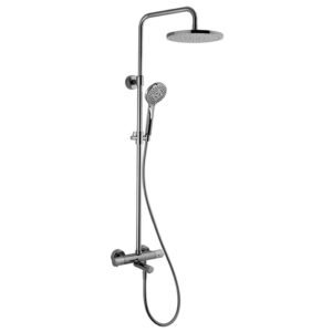 Exposed thermostatic bath mixer with shower column, showerhead and shower set