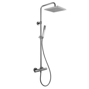 Exposed thermostatic shower mixer with shower column, showerhead and shower set