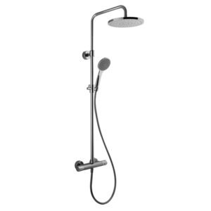 Exposed thermostatic shower mixer with shower column, showerhead and shower set