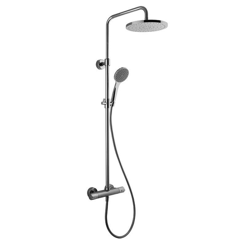 Exposed thermostatic shower mixer with shower column, showerhead and shower set
