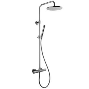 Exposed thermostatic shower mixer with shower column, showerhead and shower set