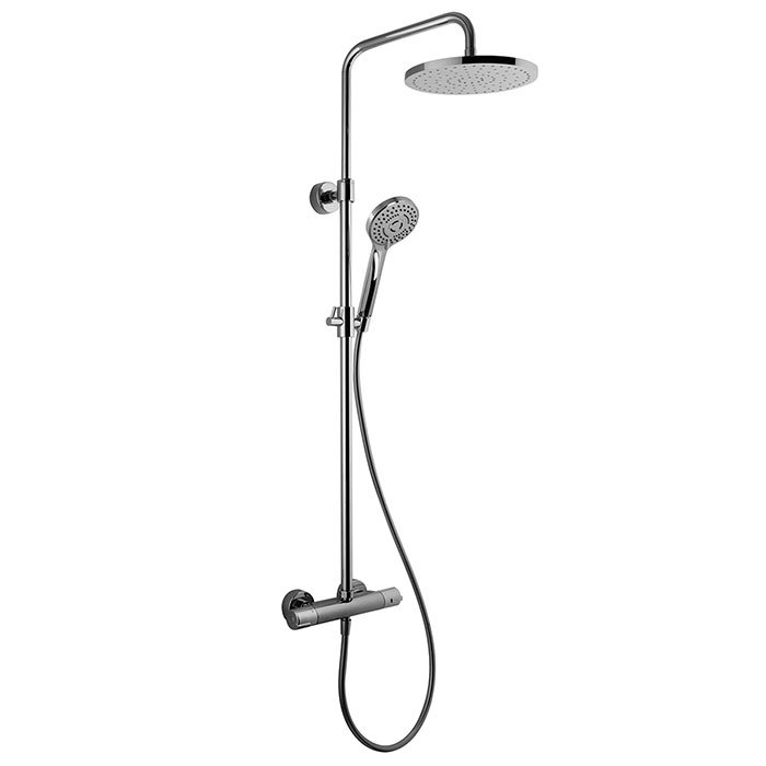 Exposed thermostatic shower mixer with shower column, showerhead and shower set