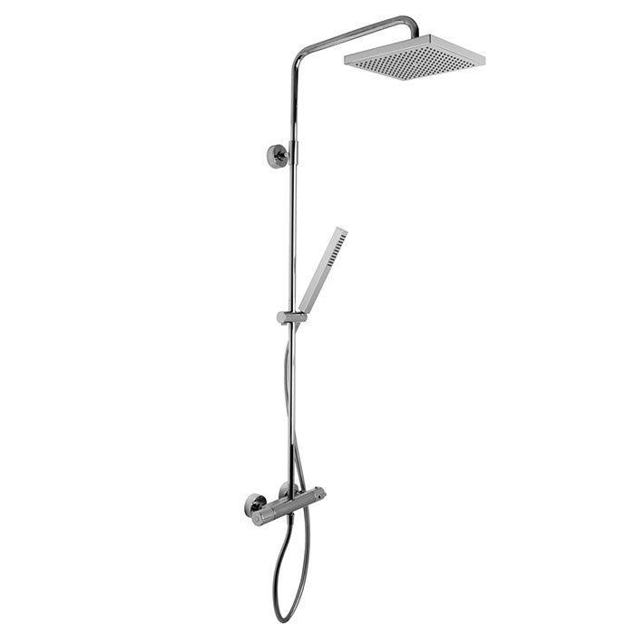 Exposed thermostatic shower mixer with shower column, showerhead and shower set