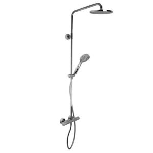 Exposed thermostatic shower mixer with shower column, showerhead and shower set