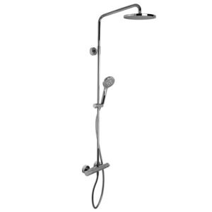Exposed thermostatic shower mixer with shower column, showerhead and shower set