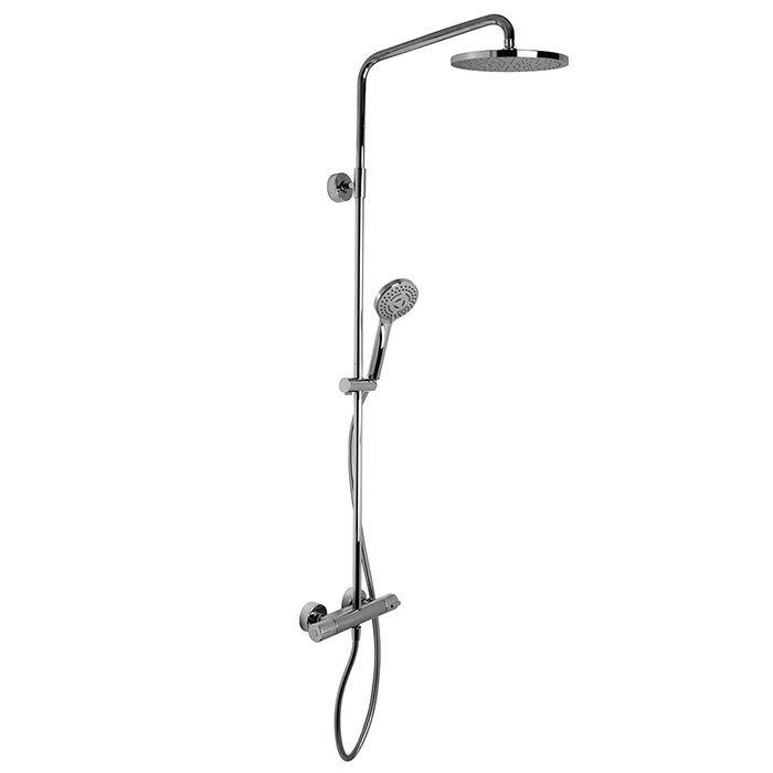 Exposed thermostatic shower mixer with shower column, showerhead and shower set
