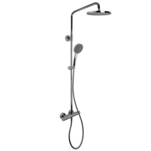 Exposed thermostatic shower mixer with shower column, showerhead and shower set