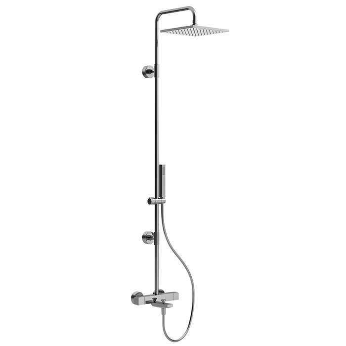 Exposed thermostatic bath mixer with shower column, showerhead and shower set