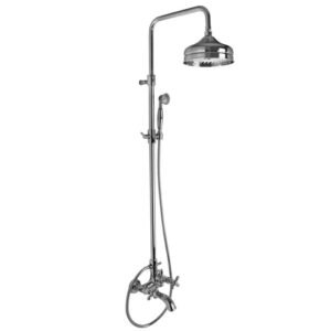 Exposed bath tap with shower column, showerhead and shower set